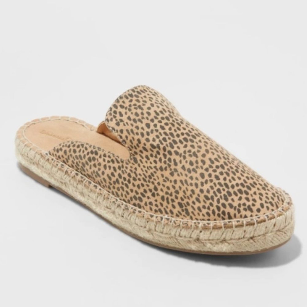 NWOB Universal Thread Leopard Print Espadrille Mule in Tan and Black